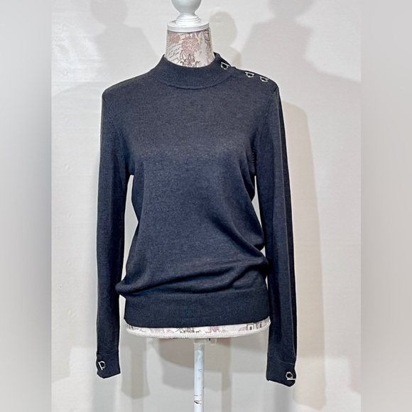 JOAN VASS‎ Charcoal gray mock neck sweater size M. - Picture 2 of 13